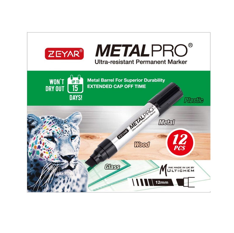ZEYAR Permanent Markers, JUMBO Size, Aluminum Barrel, Set of 12, Premium Waterproof & Smear Proof Markers, Quick Drying (12 Pcs) - Image 3